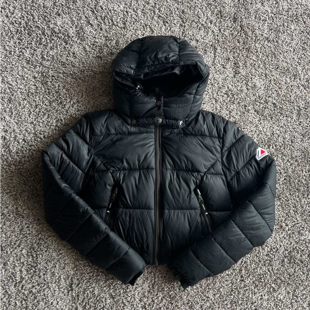 SUPERDRY Cropped Winter Jacket, Black, Women's Size 4